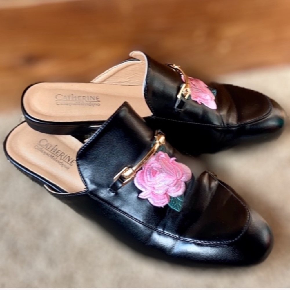 Catherine Malandrino Pika Black Leather Flats Women’s Size 7